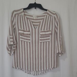 Faith and Joy Brown and White Striped Blouse
